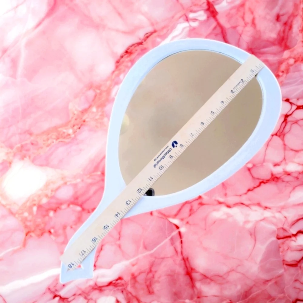 Oversized Vanity Mirror New in Box Contoured Handle White Plastic Frame